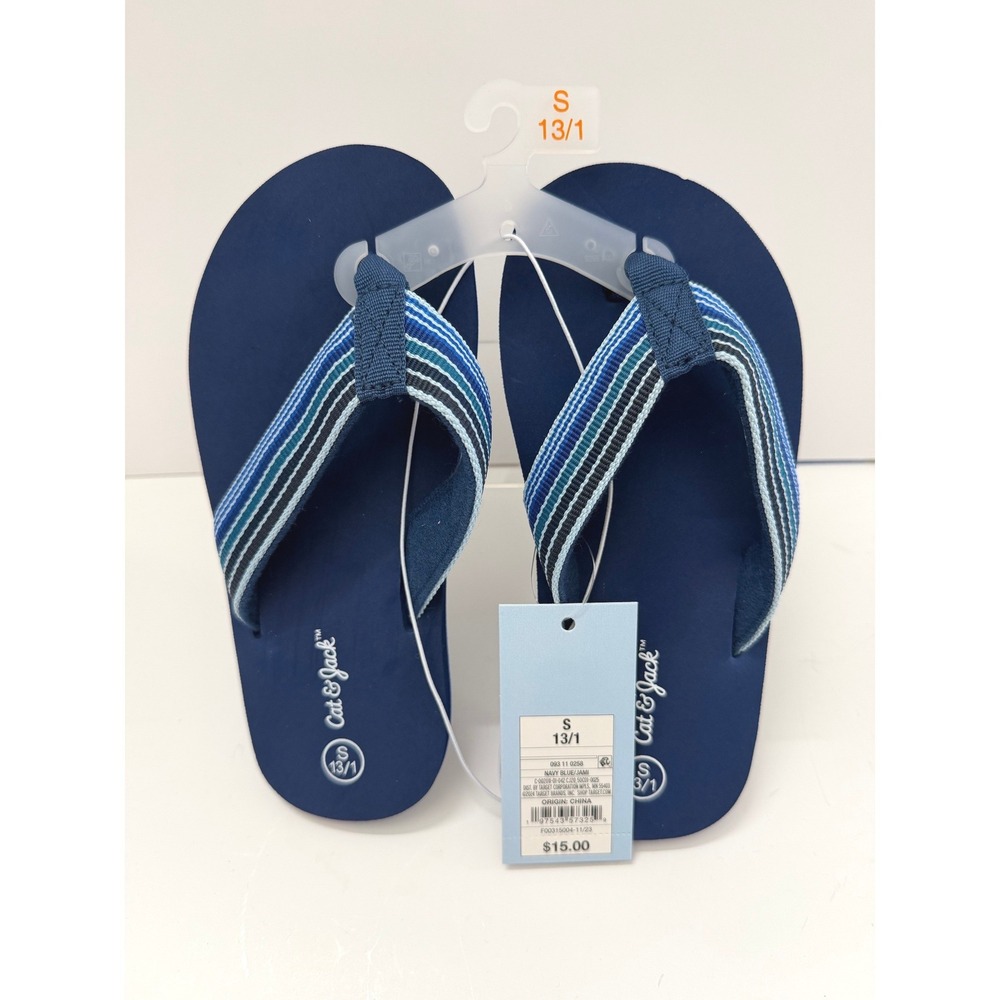 Cat & Jack Blue Striped Thong Flip Flop Sandals Youth Size S 13/1